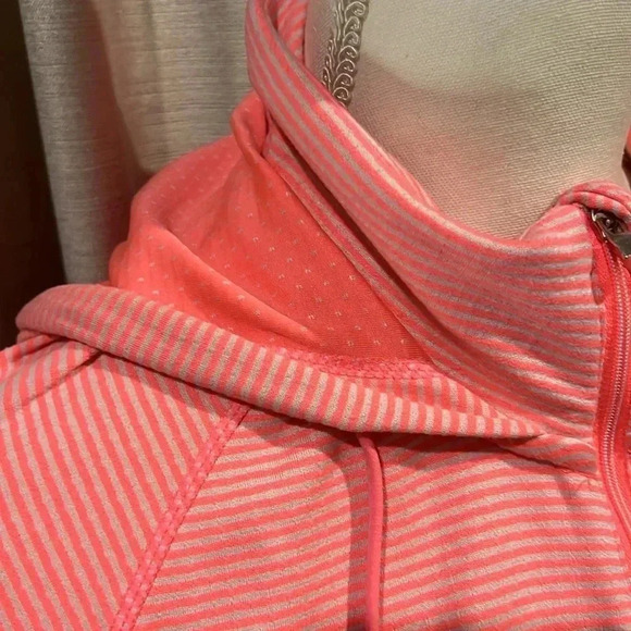 TANGERINE PINK QUARTER ZIP PULLOVER HOODIE - Picture 4 of 8
